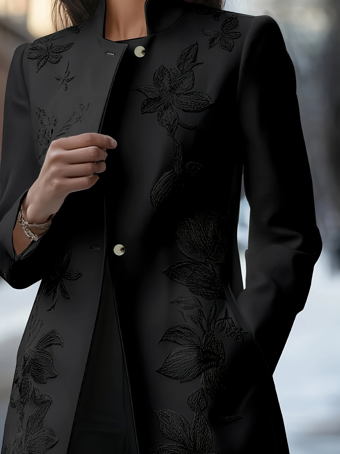 Guy & Dia Plus Size - Classic Appearance with a Collar, Embroidered Side Pockets Jacket, Floral Embroidery - Seasonless Professional Jacket - All Button Design, Sophisticated Accessories, Breathable Non-Stretch Jacket, Formal Blazer, Suit