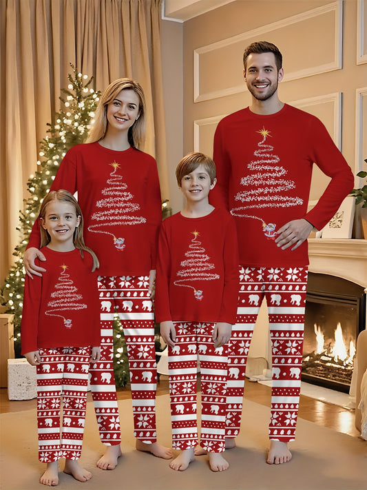 Christmas Parent- Matching Outfit | Long-Sleeved Crew Neck Two-Piece Set, Breathable and Easy-Care Fabric, Ideal for Family Gatherings and Holiday Celebrations, for Outdoor