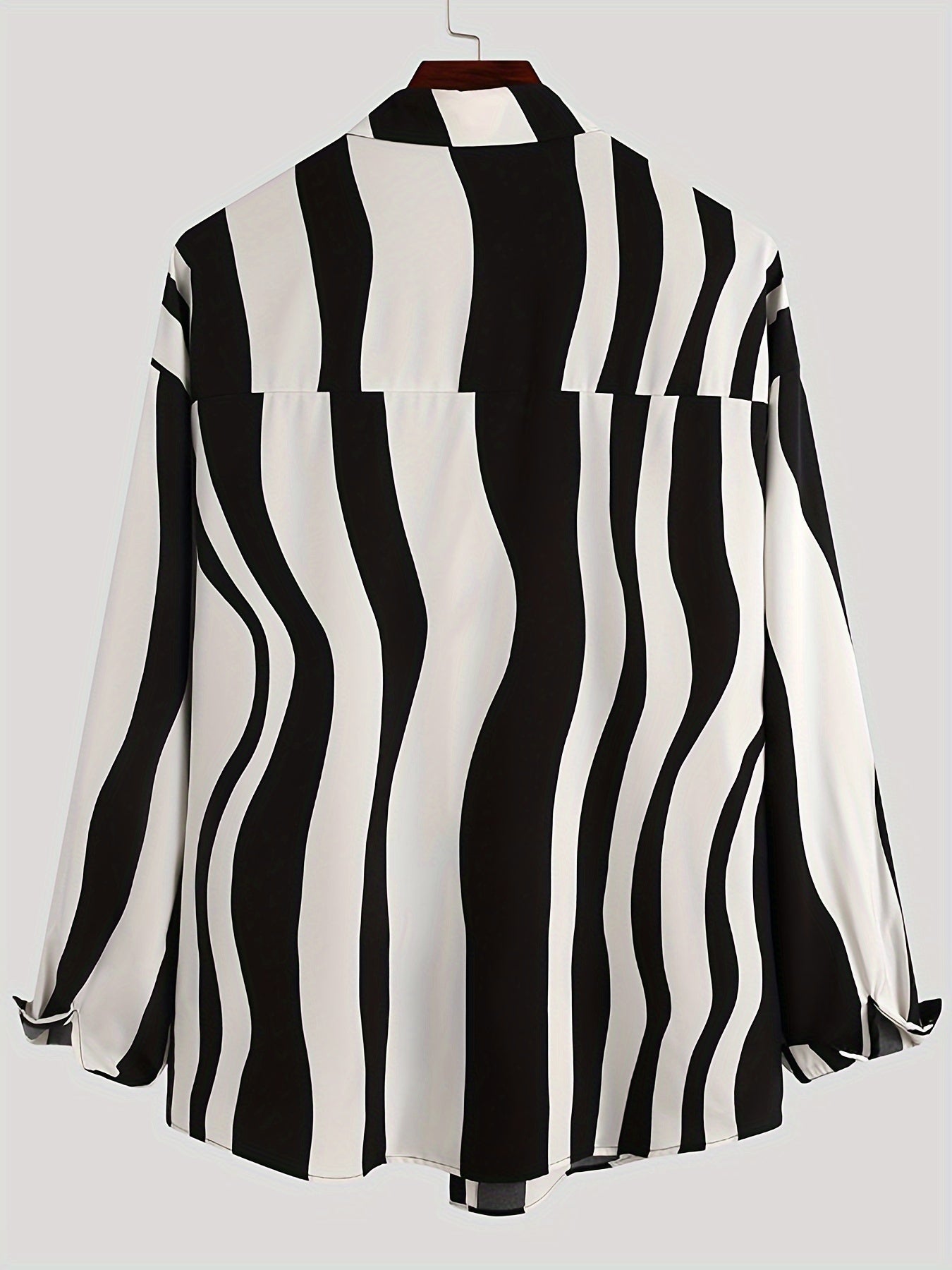 Guy & Dia Men'S Casual Long Sleeve Chemise Shirt, Patchwork Striped Design, 100% Polyester, Non-Stretch Fabric, Regular Fit, Lapel Collar, Irregular Buttons, Spring Season, Sizes S-5XL, Plus Size