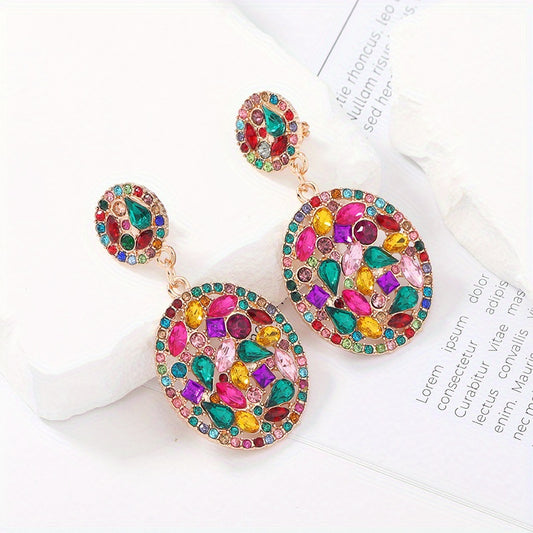 1-Pair Women's Elegant Bohemian Statement Dangle Drop Hoop Earrings - Large Geometric Statement Piece with Multi-Color (Red, Green, Blue, Purple, Pink, Yellow, Orange, Brown, Black, White, Clear) - Zinc Alloy & Synthetic -like Beads - Party, Everyday, Fo