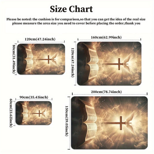 800g/m² Cross Above an Open Book HD Printed Carpet, Kitchen Rugs, Yoga Mat, Non-Slip Bathroom Mats, Absorbent Washable Polyester Rug for Bathroom, Living Room Entrance, Camping Picnic Rugs, Outdoor mat, Outdoor Rug