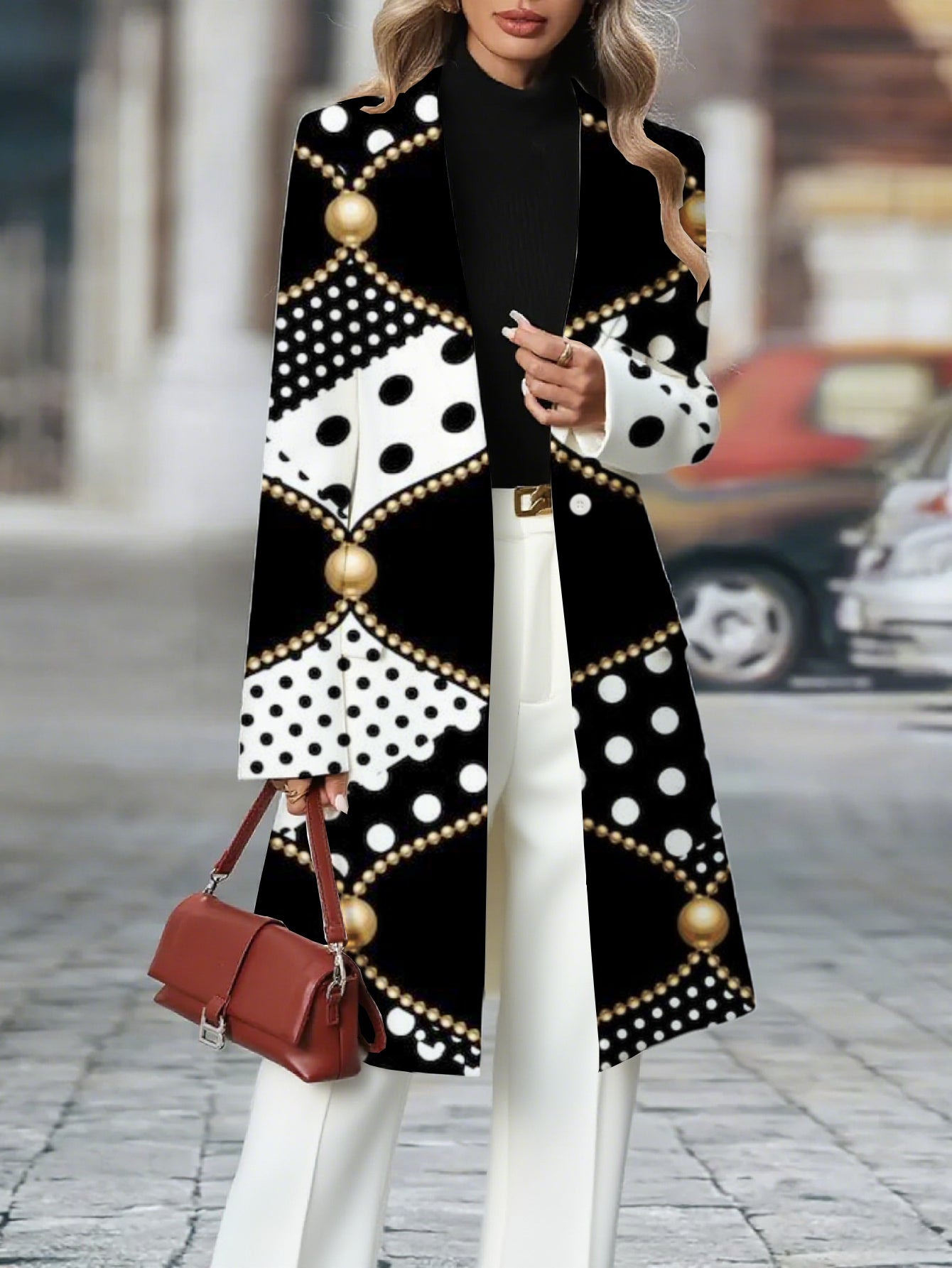 Guy & Dia Plus Size Women Blazer - Elegant Black and Gold Pattern Loose Fit Long Sleeve Single Button Closure Business Daily Outwear for Women (Office, Party, Casual Wear)