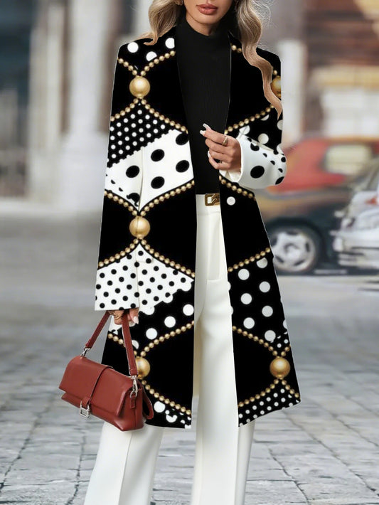 Guy & Dia Plus Size Women Blazer - Elegant Black and Gold Pattern Loose Fit Long Sleeve Single Button Closure Business Daily Outwear for Women (Office, Party, Casual Wear)