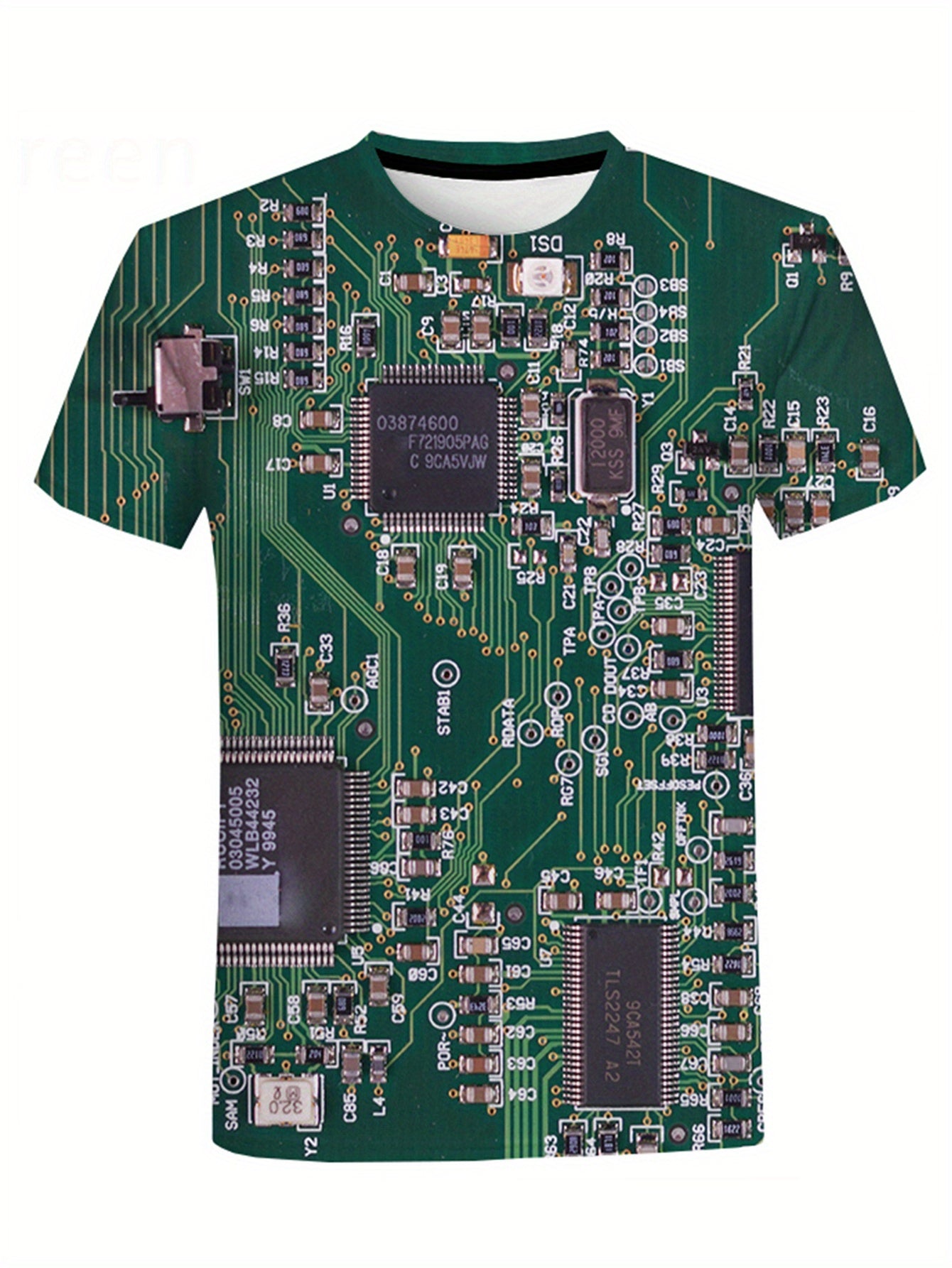 Guy & Dia Summer Circuit Board Print Men's Stretch Round Neck Tee Shirt, Casual Street Style T-shirt