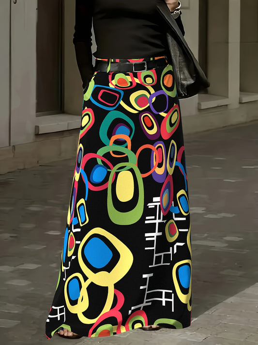 Guy & Dia Women'S Plus Size Geometric Print Skirt - Vibrant Color Block Design, Zipper Closure, Pockets, Elastic Back Waist, Non-Stretch Fabric, Perfect for Vacation & Casual Attire, Casual Attire|Vibrant Skirt|Zippered Skirt