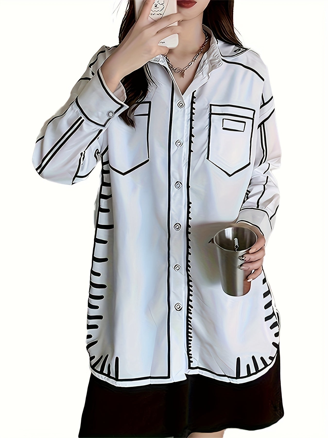 Guy & Dia Shirts with European And American Prints for The Spring And Summer Seasons, Designed with a Collar And Long Sleeves, Ideal for Casual Outings Or Office Travel.