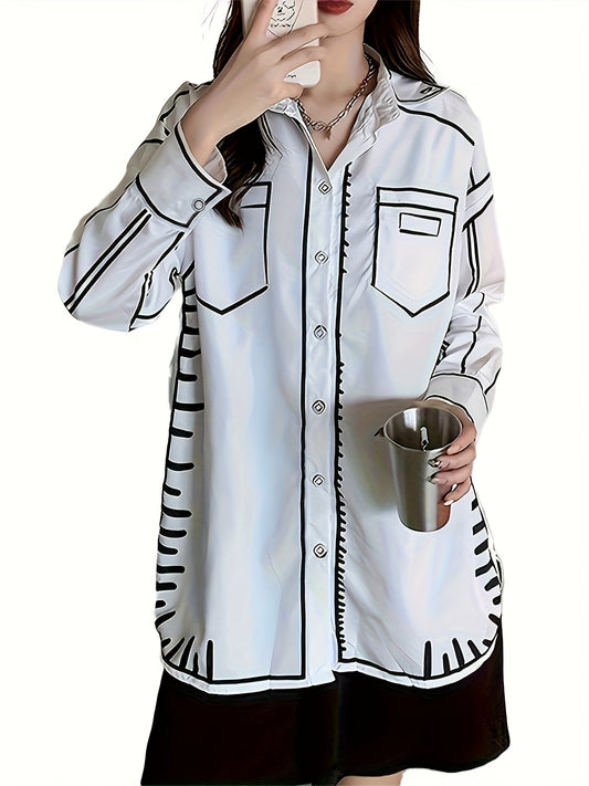 Guy & Dia Shirts with European And American Prints for The Spring And Summer Seasons, Designed with a Collar And Long Sleeves, Ideal for Casual Outings Or Office Travel.