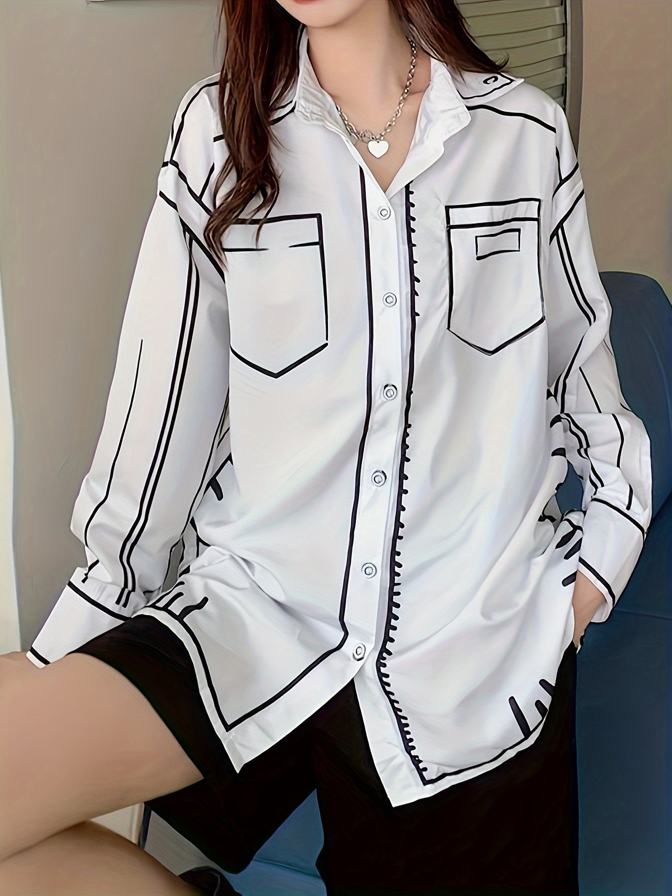 Guy & Dia Shirts with European And American Prints for The Spring And Summer Seasons, Designed with a Collar And Long Sleeves, Ideal for Casual Outings Or Office Travel.