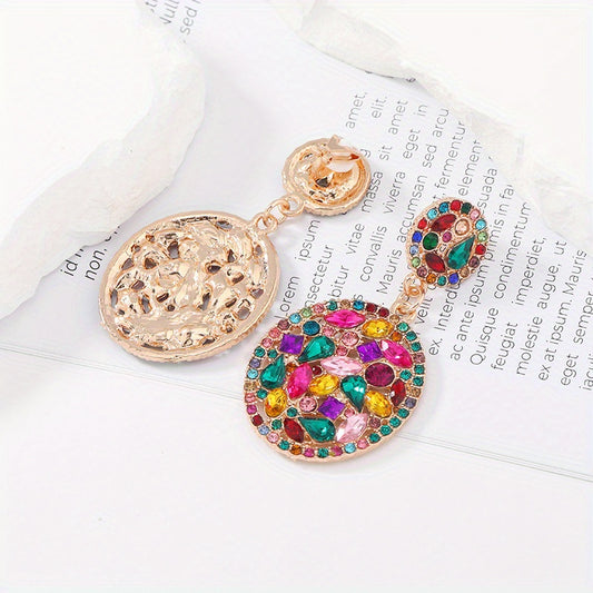 1-Pair Women's Elegant Bohemian Statement Dangle Drop Hoop Earrings - Large Geometric Statement Piece with Multi-Color (Red, Green, Blue, Purple, Pink, Yellow, Orange, Brown, Black, White, Clear) - Zinc Alloy & Synthetic -like Beads - Party, Everyday, Fo