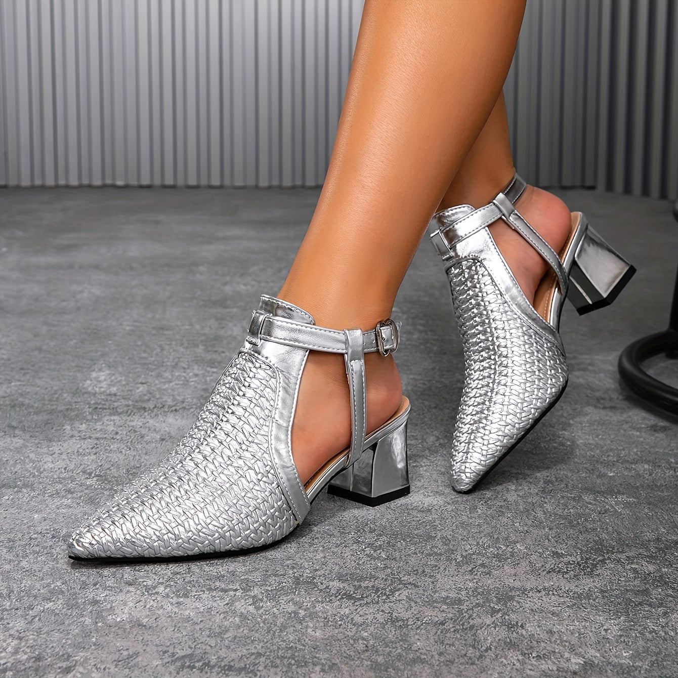 Guy & Dia Women's Elegant Pointed-Toe High-Heel Mules - PU Cover Upper & TPR Sole, Chunky Heel & Back Strap Closure, Golden/Beige/Clear/Black - All-Season Versatile Dress Shoes for Work, Formal & Casual Attire - Comfortable & Durable