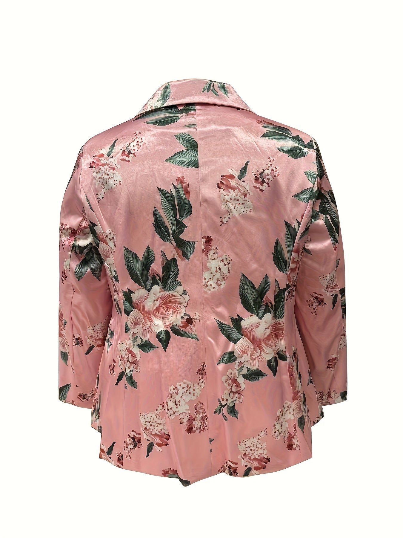 Guy & Dia Elegant Pink Floral Print Blazer for Women Plus Size - Professional Suit Jacket with Collar, Machine Washable - Seasonal Red and Green Floral Set Ideal for Business Attire or Wedding, Elegant and Chic Women's Suits