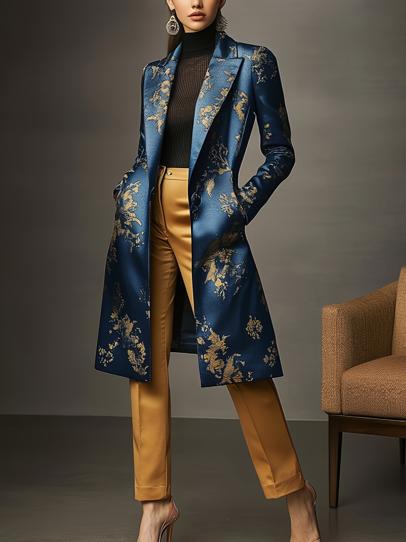 Guy & Dia Women'S Elegant Long Coat - Formal & Everyday Outerwear with Button Front Closure, Structured Blazer-like Design for Office, Parties, Casual Outfits - Professional Chic Outerwear Jacket, Office Wear, Sophisticated Look, Refined Detailing