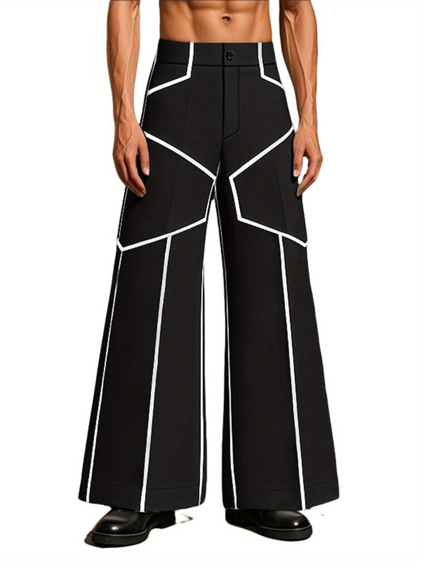 Guy & Dia INCERUN Men's Lightweight Streetwear Trousers - Beige Abstract Pants with Buttoned Waist, Non-Stretch Fabric for Urban Fashion, Casual Outfits & Music Festivals - Machine Washable Loose Fit Trousers