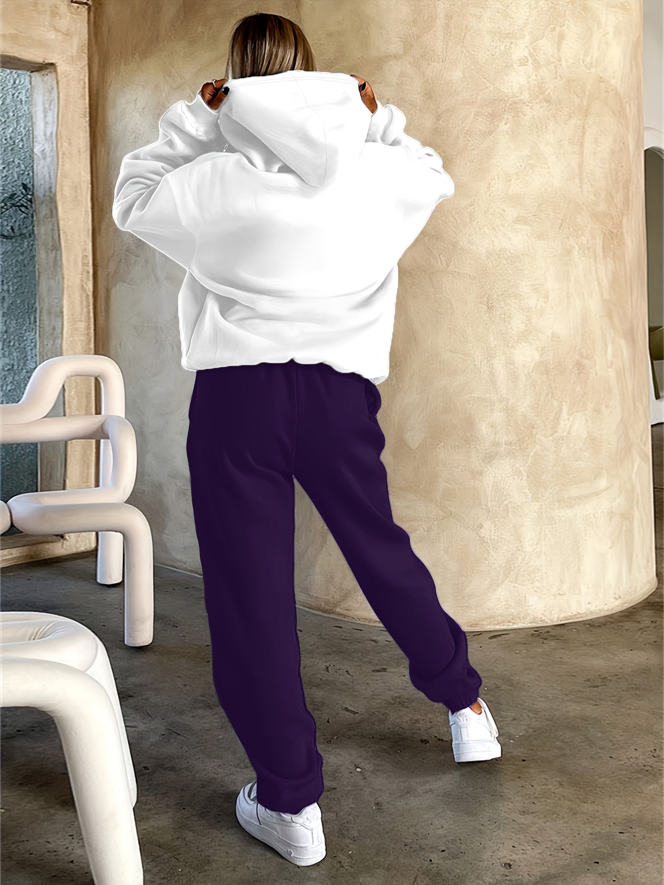 Guy & Dia Women'S Fashion Casual Letter Print Set, Autumn and Winter High-End Trendy Youthful Fleece Hoodie and Jogger Pants Two-Piece Outfit, Versatile Hooded Suit, Women'S Clothing, Gift Choice