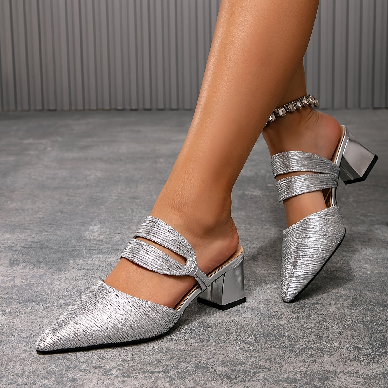 Guy & Dia Women'S Elegant French-Inspired Pointed Toe Mary Jane Mules - Slip-On Chunky Heel with Ankle Strap, Comfortable Fabric Upper & TPR Sole, Brown Casual Chic Shoes for Spring, Versatile for Casual Attire, Spring Footwear, Sophisticated Style