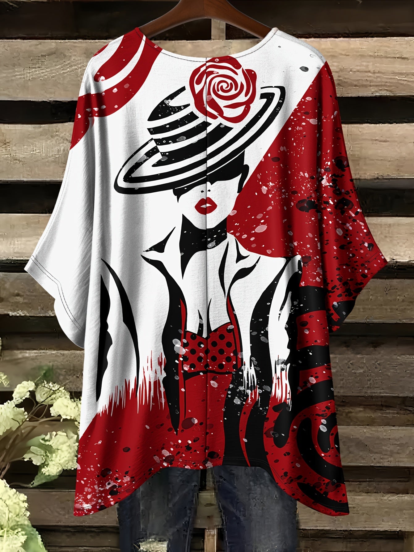 Guy & Dia Women's Plus Size T-Shirt - Bold Red & Black Retro Pin-Up Graphic Tee, Casual Everyday & Formal Outfits - Machine Washable Plus Size Top for Women