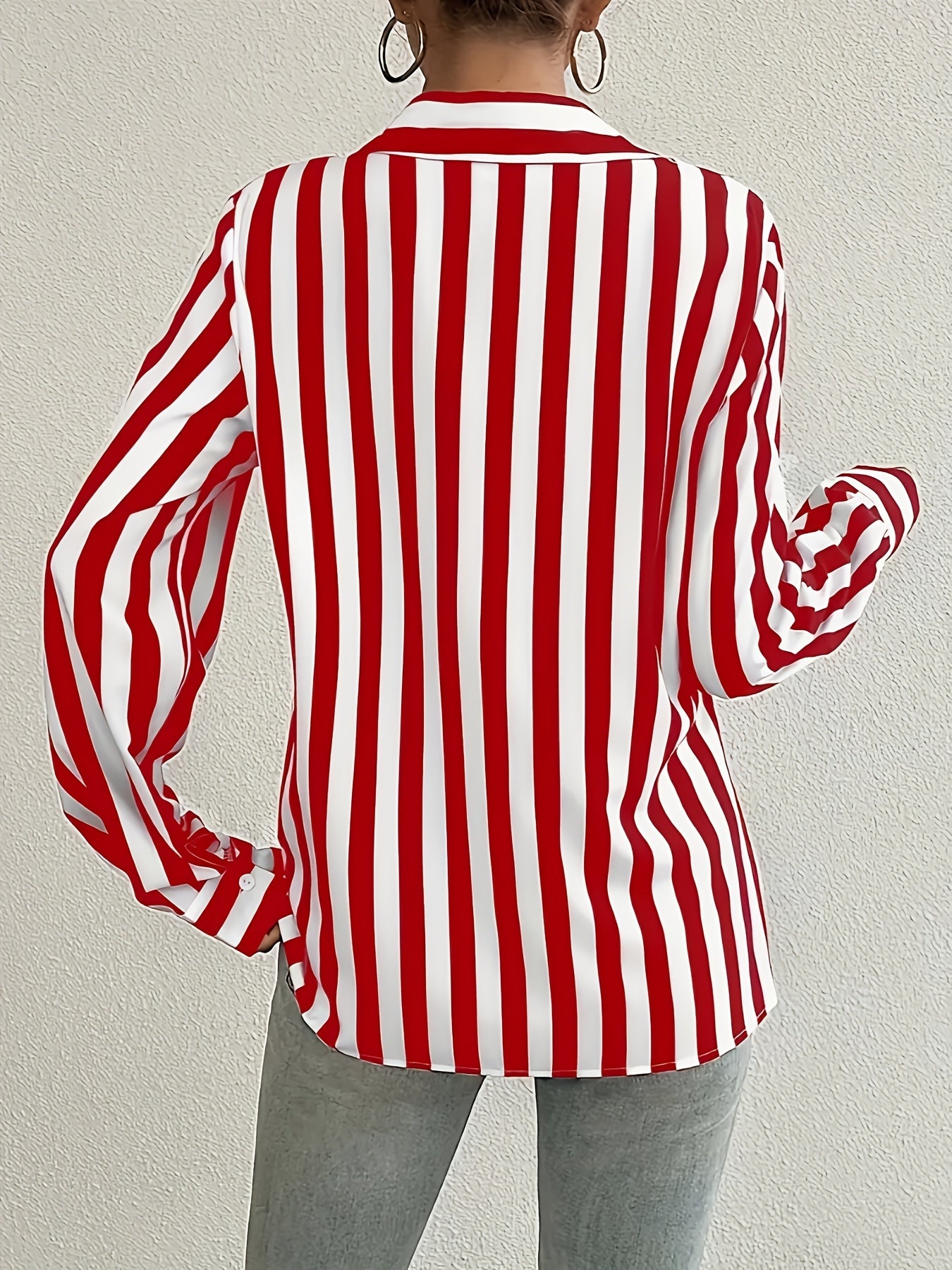 Guy & Dia Large Size Women's Striped Button Front Shirt Elegant Long Sleeve Turnover Shirt Ladies Clothing