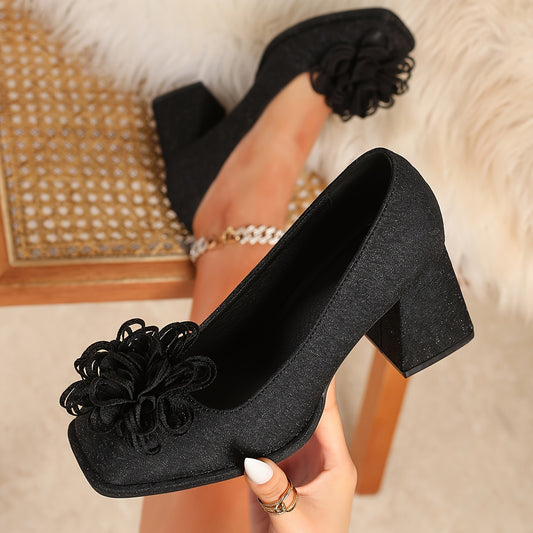 Guy & Dia Comfortable Black Lace-Up High Heels | Women's Block Heel, Breathable Fabric Upper with Glittery Detail, All-Season Mary Jane Style Pumps for Work & Casual Wear, Elegant Stilettos