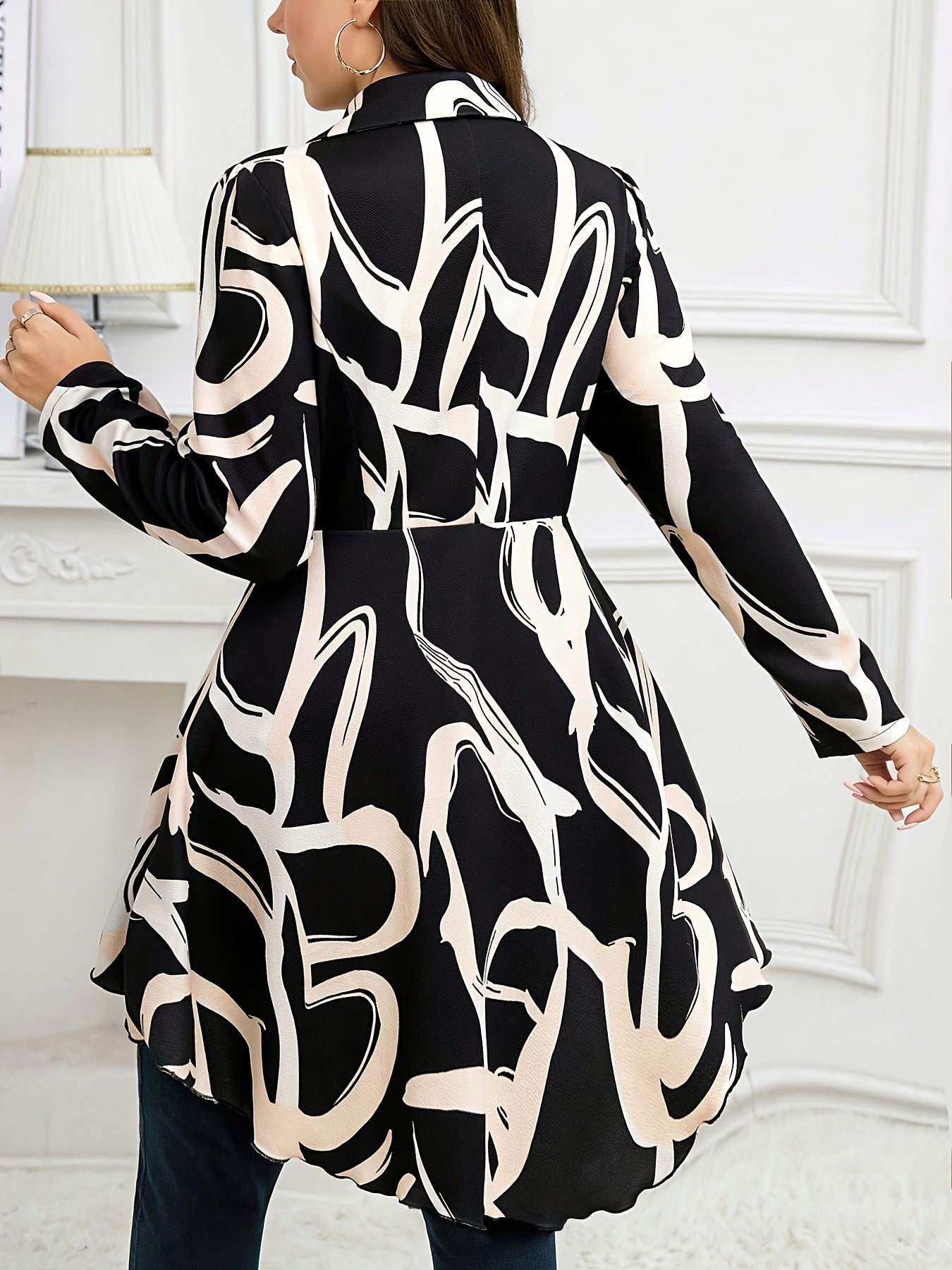 Guy & Dia Plus Size - Women'S Blazer - Elegant Office & Party Coat with Structured Non-Stretch Fabric, Black & White Geometric Pattern, Formal to Casual Outerwear for Fall/Winter Events, Professional Attire, Sophisticated Look, Quality Stitching, Styli