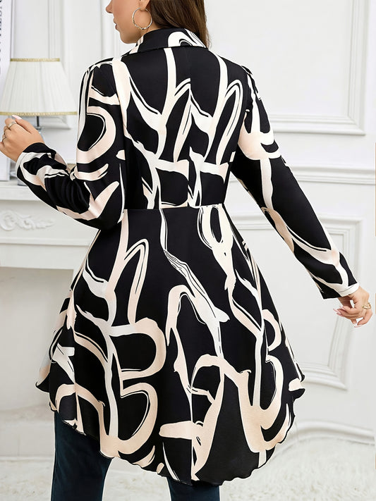 Guy & Dia Plus Size - Women'S Blazer - Elegant Office & Party Coat with Structured Non-Stretch Fabric, Black & White Geometric Pattern, Formal to Casual Outerwear for Fall/Winter Events, Professional Attire, Sophisticated Look, Quality Stitching, Styli