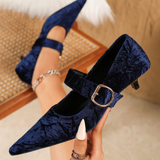 Guy & Dia Elegant Navy Blue Pointed-Toe Kitten Heel Pumps for Women - Chic Ankle Strap Design, Comfortable Microfiber Lining, All-Season Versatile Footwear, Professional Work Shoes|Sophisticated Design|Rubber Sol