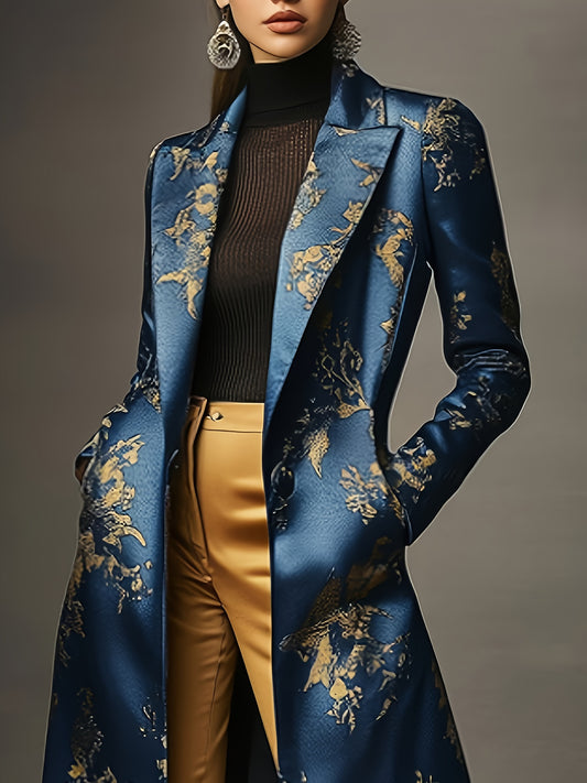 Guy & Dia Women'S Elegant Long Coat - Formal & Everyday Outerwear with Button Front Closure, Structured Blazer-like Design for Office, Parties, Casual Outfits - Professional Chic Outerwear Jacket, Office Wear, Sophisticated Look, Refined Detailing