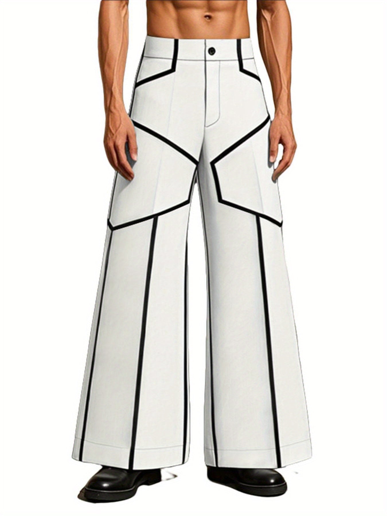 Guy & Dia INCERUN Men's Lightweight Streetwear Trousers - Beige Abstract Pants with Buttoned Waist, Non-Stretch Fabric for Urban Fashion, Casual Outfits & Music Festivals - Machine Washable Loose Fit Trousers