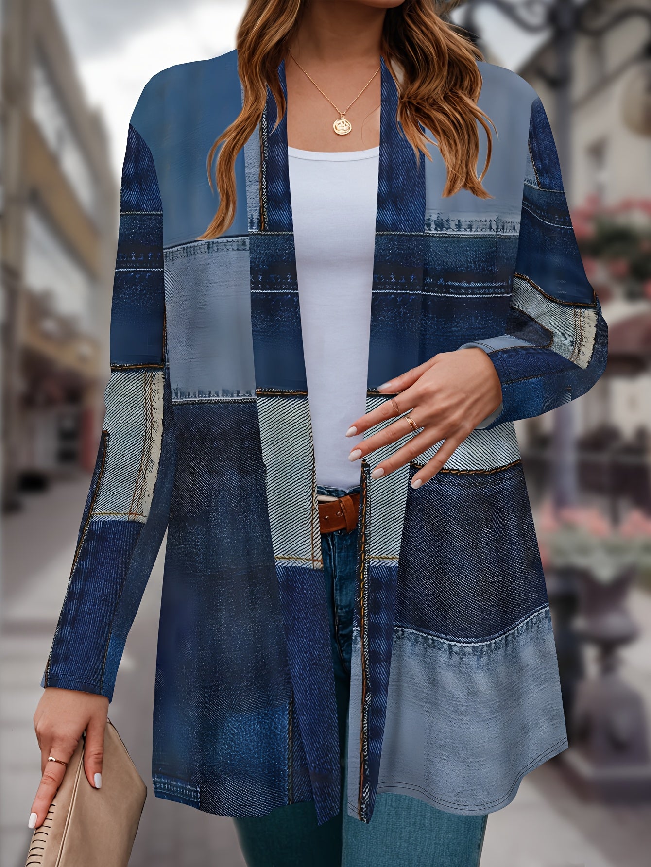 Guy & Dia Plus Size - A Plus-Size Women'S Jacket Featuring a Casual, Comfortable, And Elegant Style with Faux Denim Patchwork Elements And Printed Patterns