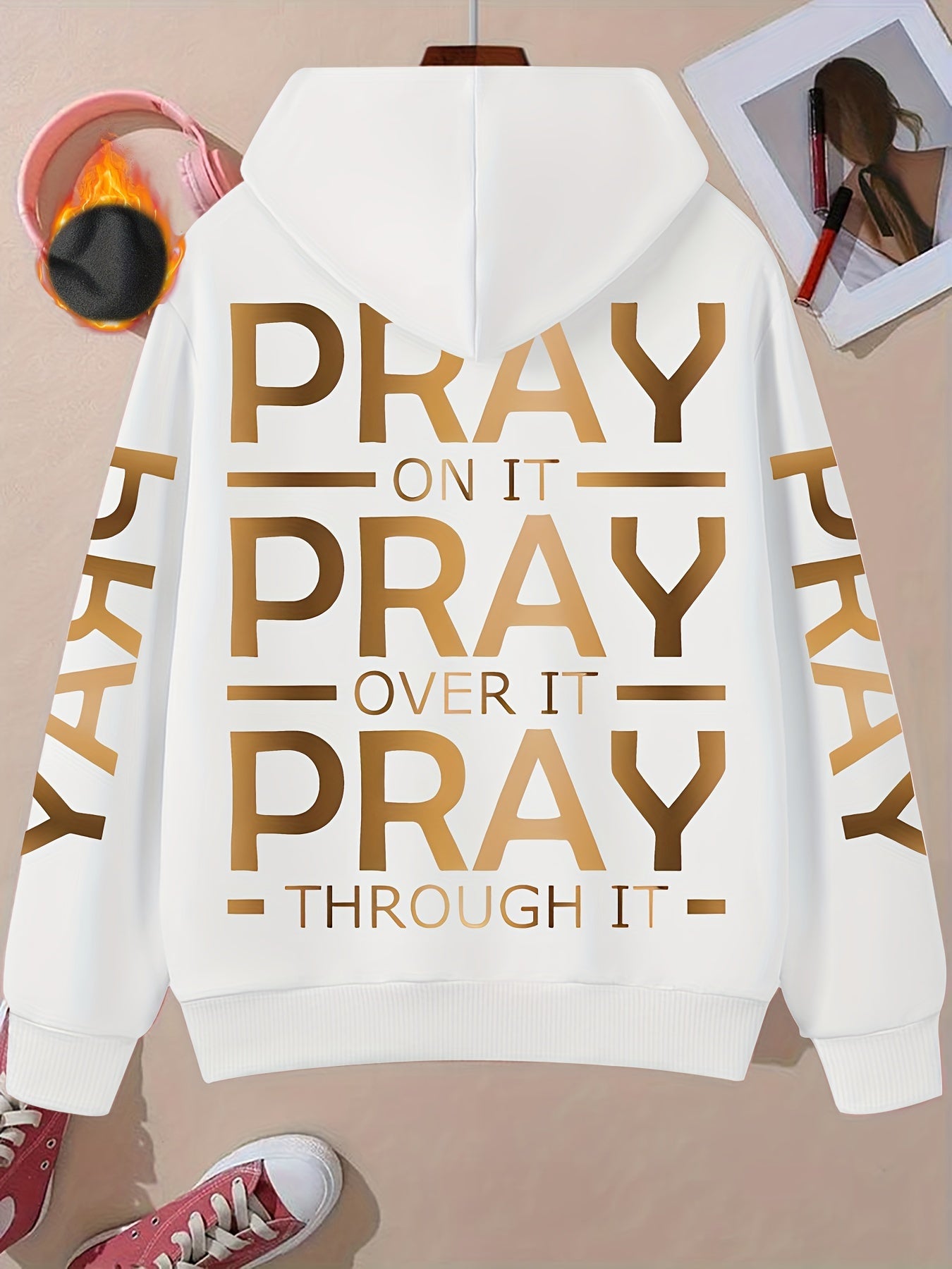 Guy & Dia Women'S Hooded Sweatshirt - Prayer Faith-Based Apparel with Back Print - Red Hoodie for Gym, Church, Everyday Winter Wear - Cozy Pullover Hoodie with Drawstring Hood - Casual Christian Clothing, Gym Hoodie, Comfortable Fit, Durable Fabric