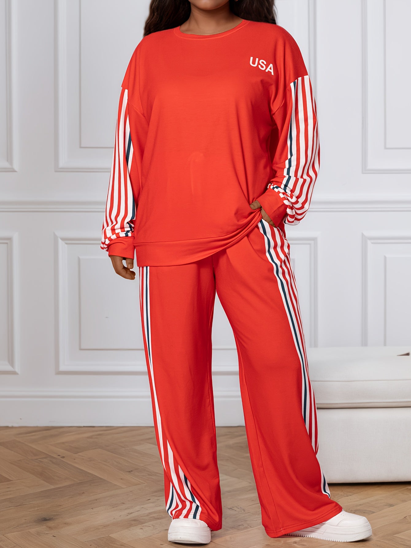 Guy & Dia Red Plus Size Red Sweatshirt & Pants Set | Fashion Casual for Women
