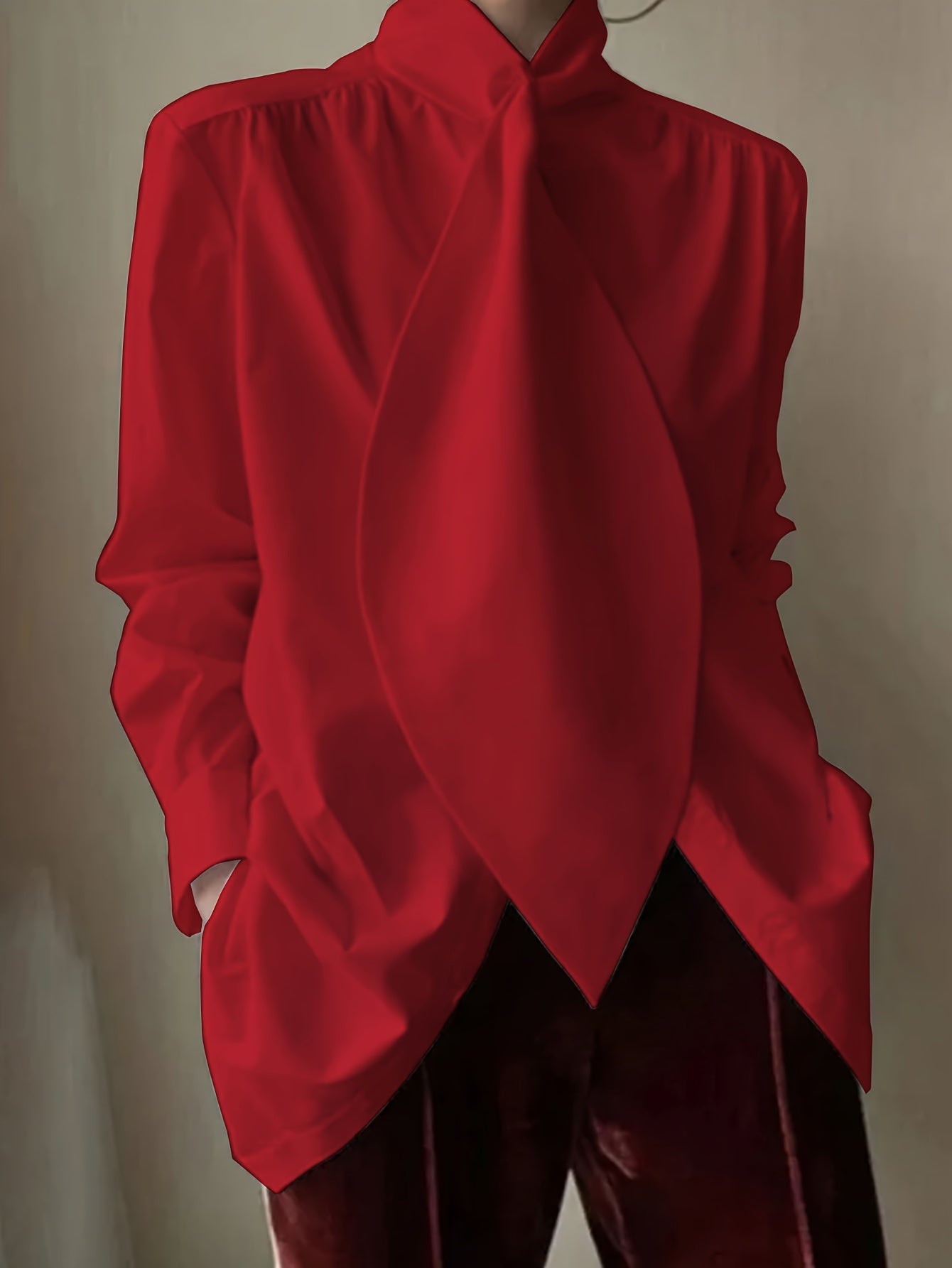 Guy & Dia Women's Elegant Long-Sleeved Blouse with Decorative Collar Bow - Semi-Sheer, Solid-Color Office and Casual Shirt, Hand Wash Only. A versatile, all-season top with non-stretch fabric