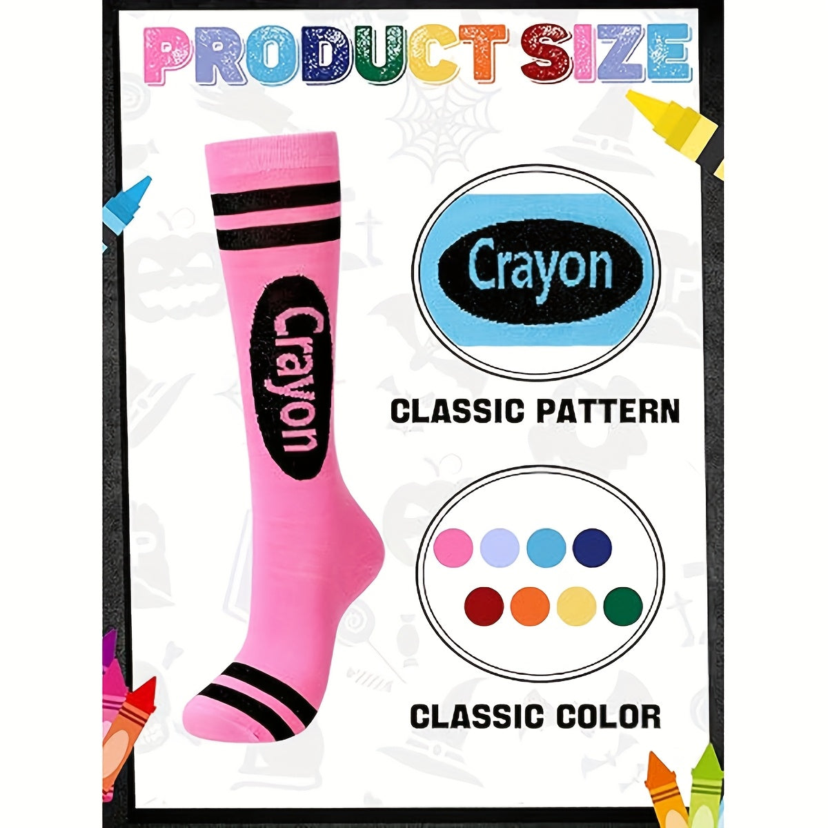 Guy & Dia 4/8 Pairs Halloween Crayon Socks, Colorful Striped Over-the-Knee Socks, Fashionable Novel Creative Light Beige-Friendly Soft Tight Socks for Women