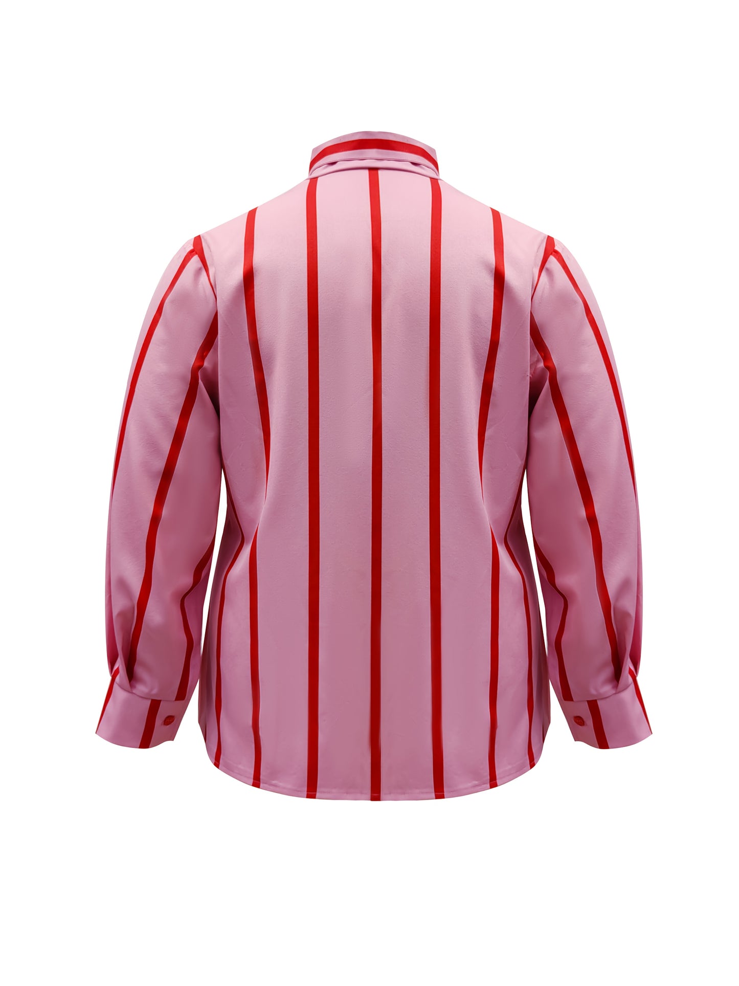 Guy & Dia Plus Size Women's Elegant Blouse - Long Sleeve Shirt with Big Collar, Non-Stretch Office & Formal Wear, All Season Professional Blouse for Women in Pink & Red Horizontal Stripes - Formal Events & Work Wear
