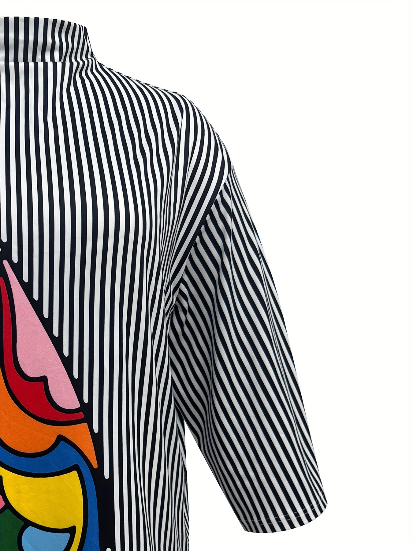 Guy & Dia Women's Casual Striped Long Sleeve Top with Semi-High Neck, Versatile for Summer - Plus Size