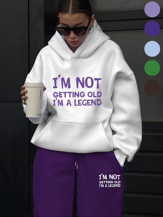 Guy & Dia Women'S Fashion Casual Letter Print Set, Autumn and Winter High-End Trendy Youthful Fleece Hoodie and Jogger Pants Two-Piece Outfit, Versatile Hooded Suit, Women'S Clothing, Gift Choice