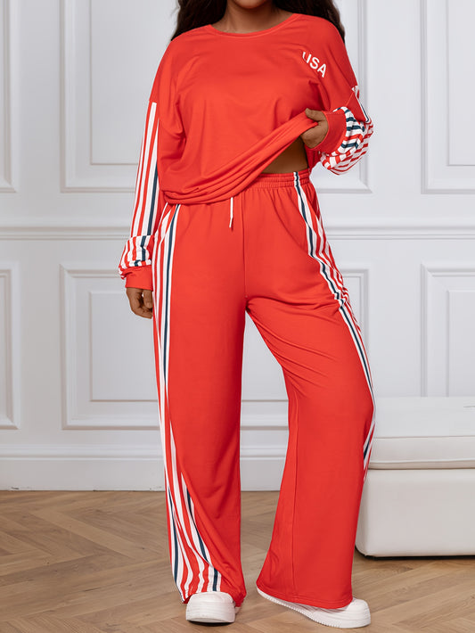 Guy & Dia Red Plus Size Red Sweatshirt & Pants Set | Fashion Casual for Women