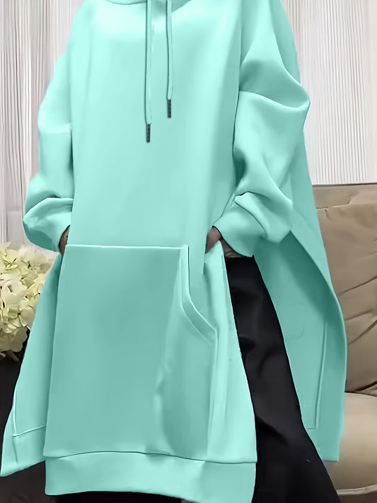 Guy & Dia Women's Turquoise Mint Green Hooded Oversized Sweatsuit - Elegant Long Sleeve Jumpsuit with Side Slit Hem, All-Season Casual to Formal Outfit, Machine Washable Mint Green Sweater Dress, Casual Attire, Lounge Outfit, Durable Construction, Soft