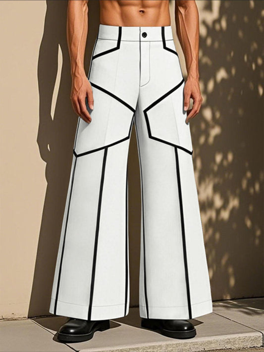 Guy & Dia INCERUN Men's Lightweight Streetwear Trousers - Beige Abstract Pants with Buttoned Waist, Non-Stretch Fabric for Urban Fashion, Casual Outfits & Music Festivals - Machine Washable Loose Fit Trousers