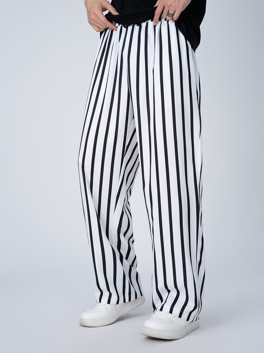 Guy & Dia Plus Size Men's Loose Fit Joggers with Black & White Stripes - Elastic Waistband Casual Sportswear Pants, Machine Washable Non-Stretch Fabric for Gym, Lounge & Casual Attire, Jogging Pants, Gym Apparel, Nontransparent Material