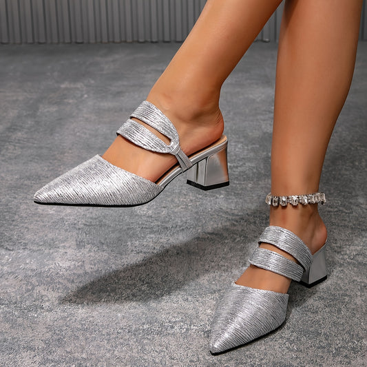 Guy & Dia Women'S Elegant French-Inspired Pointed Toe Mary Jane Mules - Slip-On Chunky Heel with Ankle Strap, Comfortable Fabric Upper & TPR Sole, Brown Casual Chic Shoes for Spring, Versatile for Casual Attire, Spring Footwear, Sophisticated Style