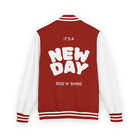 Guy & Dia Motivational Letterman Jacket: "It's a New Day" Unisex Varsity - USA Made