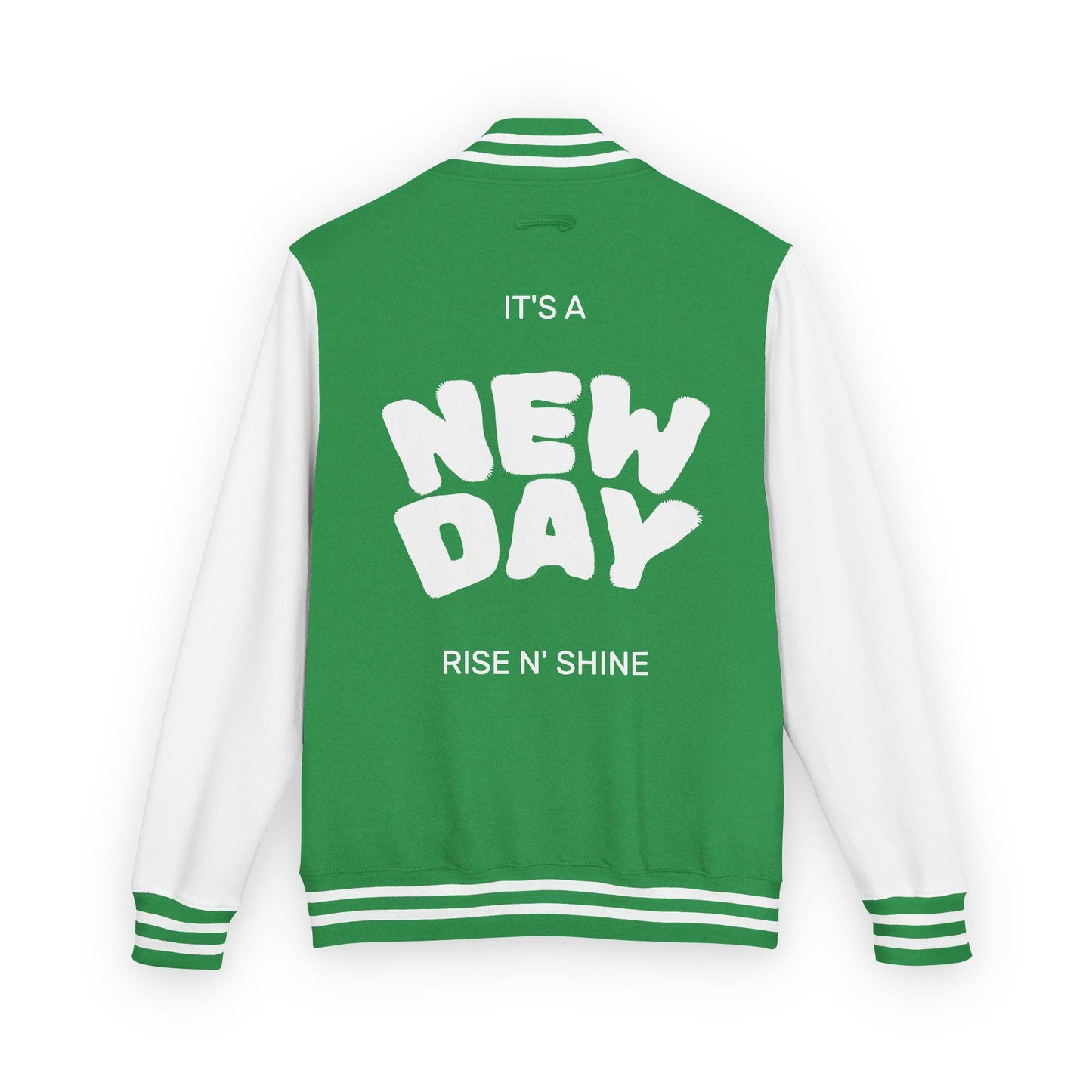 Guy & Dia Motivational Letterman Jacket: "It's a New Day" Unisex Varsity - USA Made